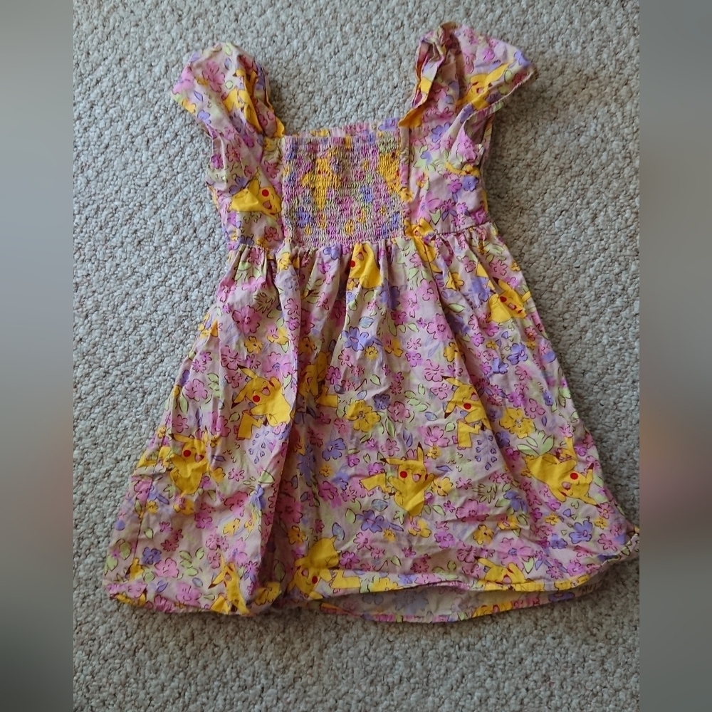Pokémon Girls Pink Lavender Floral Pikachu Print Sun Dress Size 10/12